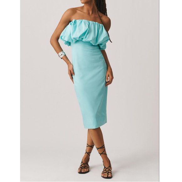 Anthropologie Let Me Be Strapless Slim Bubble Dress Hawaiian Blue - Large - Picture 1 of 13